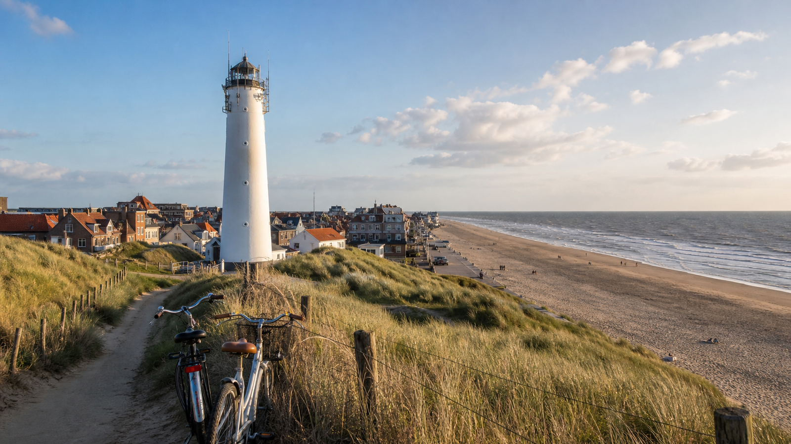 Vuurtoren, duinen en strand bij Egmond aan Zee