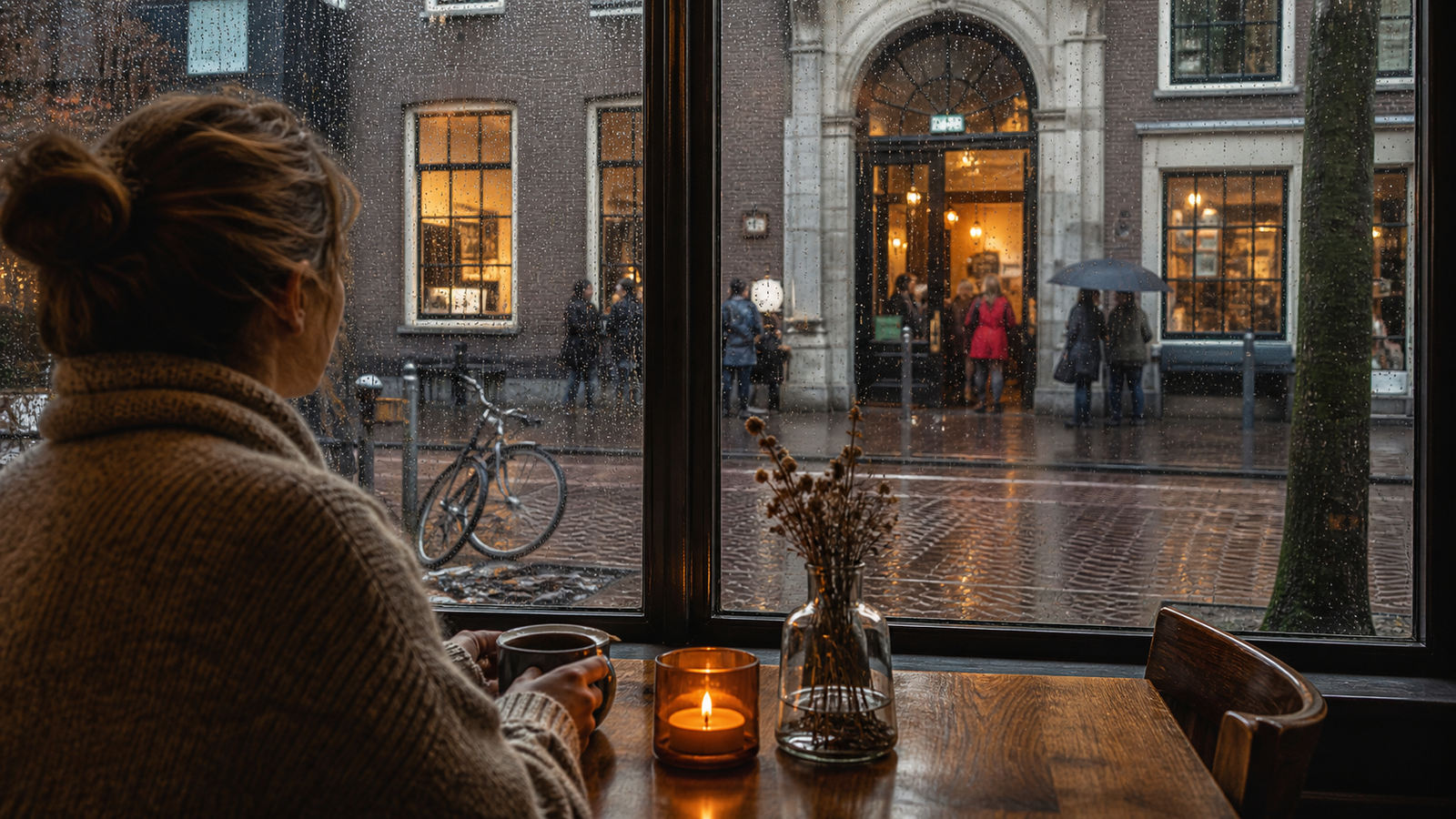 Gezellig café en museum op een regenachtige dag in Nederland